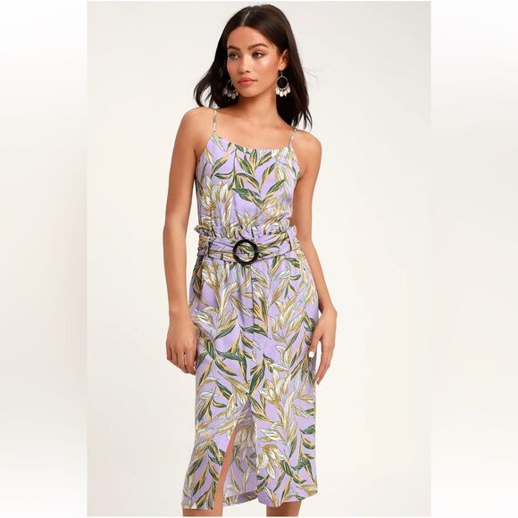 J.O.A. Raya Lavender Floral Print Midi Dress Size Medium - Picture 1 of 10